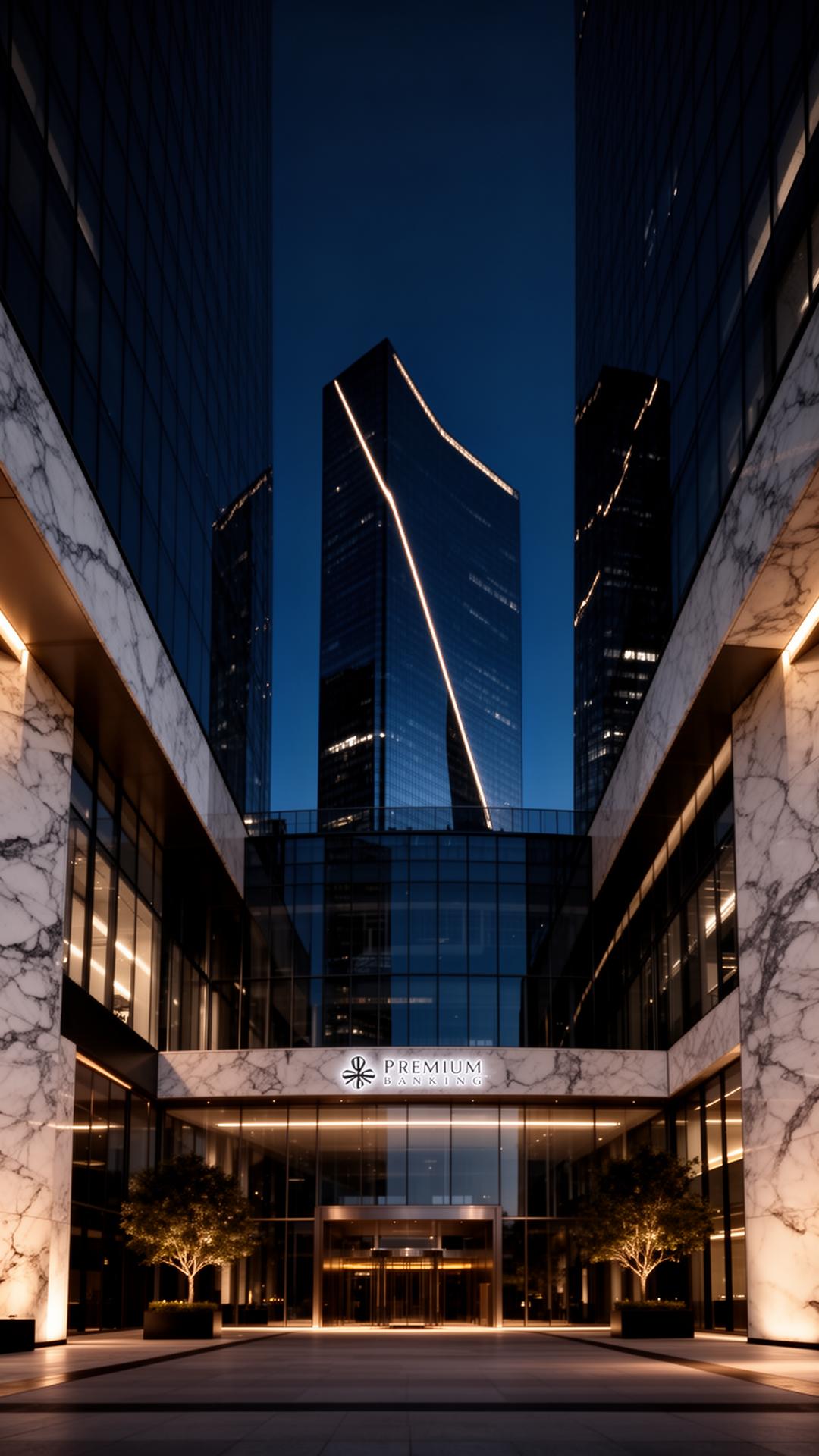 Modern financial district at dusk